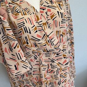 CAbi Abstract Print Blouse - Pink, Black, Brown sz Med. (D2)